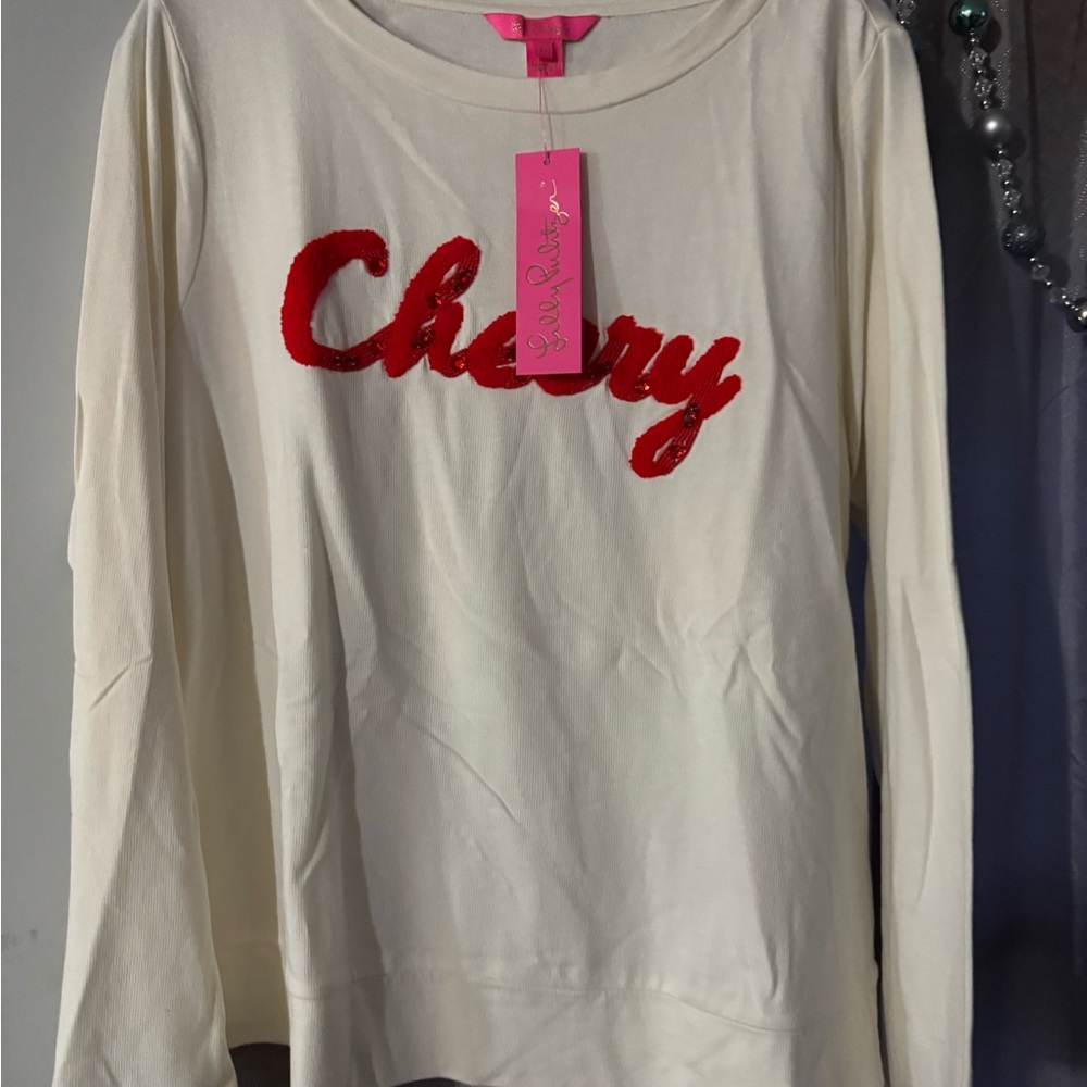 Lilly Pulitzer Cream Top with Red Embellishments